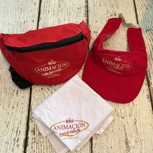 Vintage Riu Animacion Cabo San Lucas Mexico Collectible Set of Fanny Pack, Visor